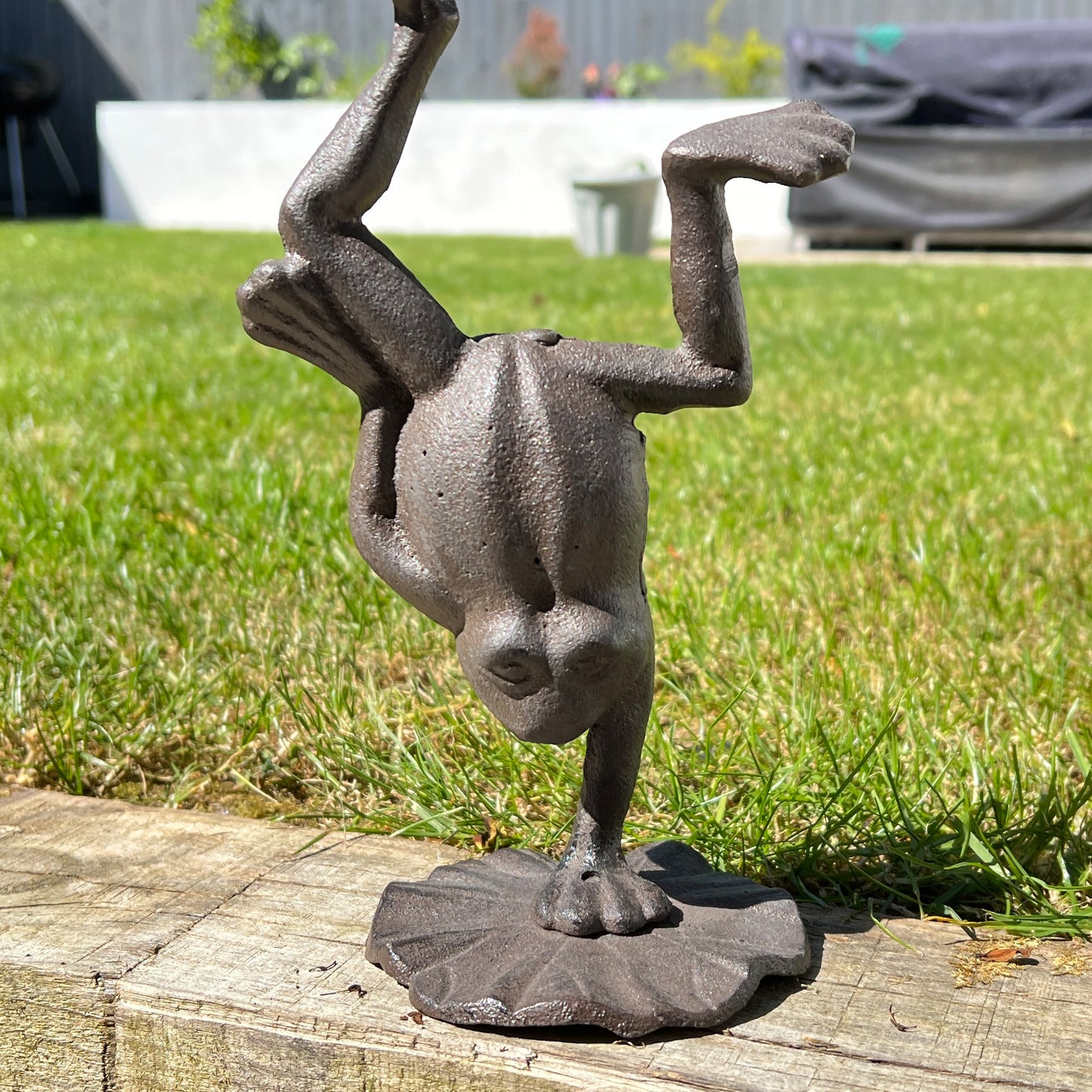 Hand Standing Frog on Lily Pad - Cast Iron