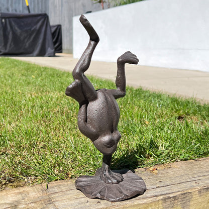 Hand Standing Frog on Lily Pad - Cast Iron