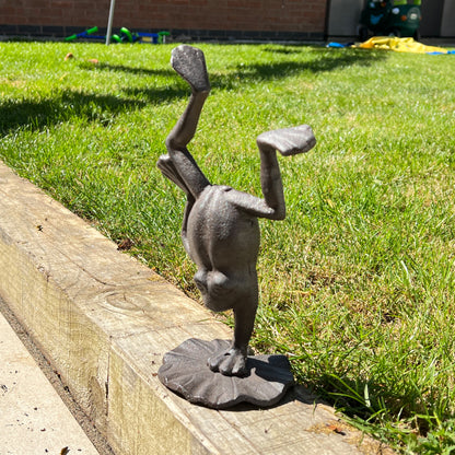 Hand Standing Frog on Lily Pad - Cast Iron