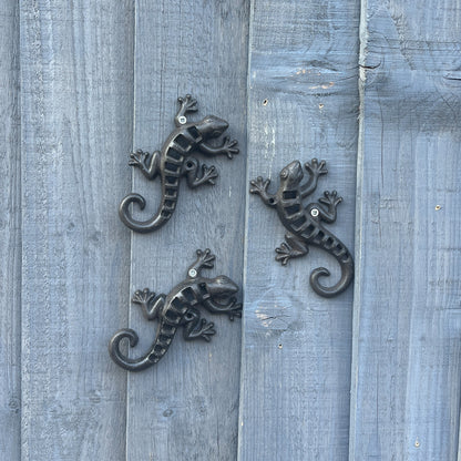 Set of 3 Small Gecko / Lizard Garden Wall Decorations