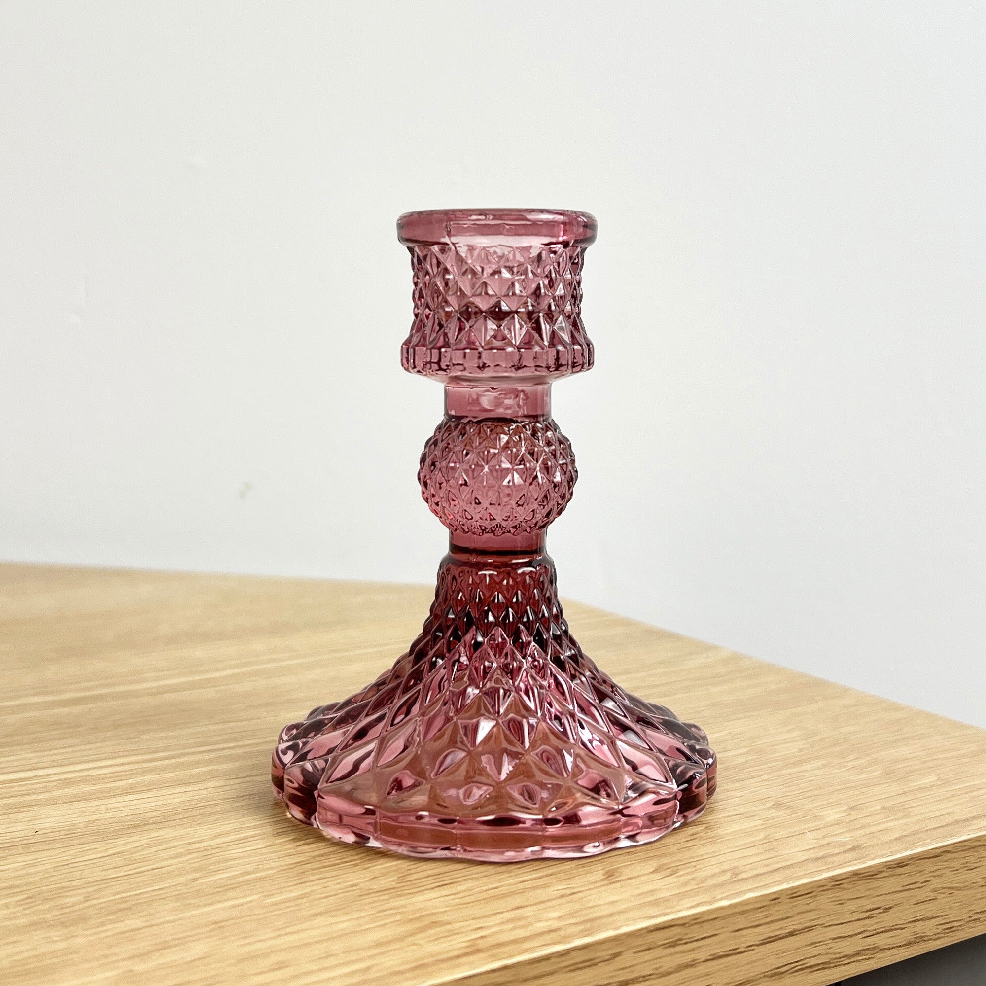 10.5cm Pressed Glass Candlestick Holder - Burgundy