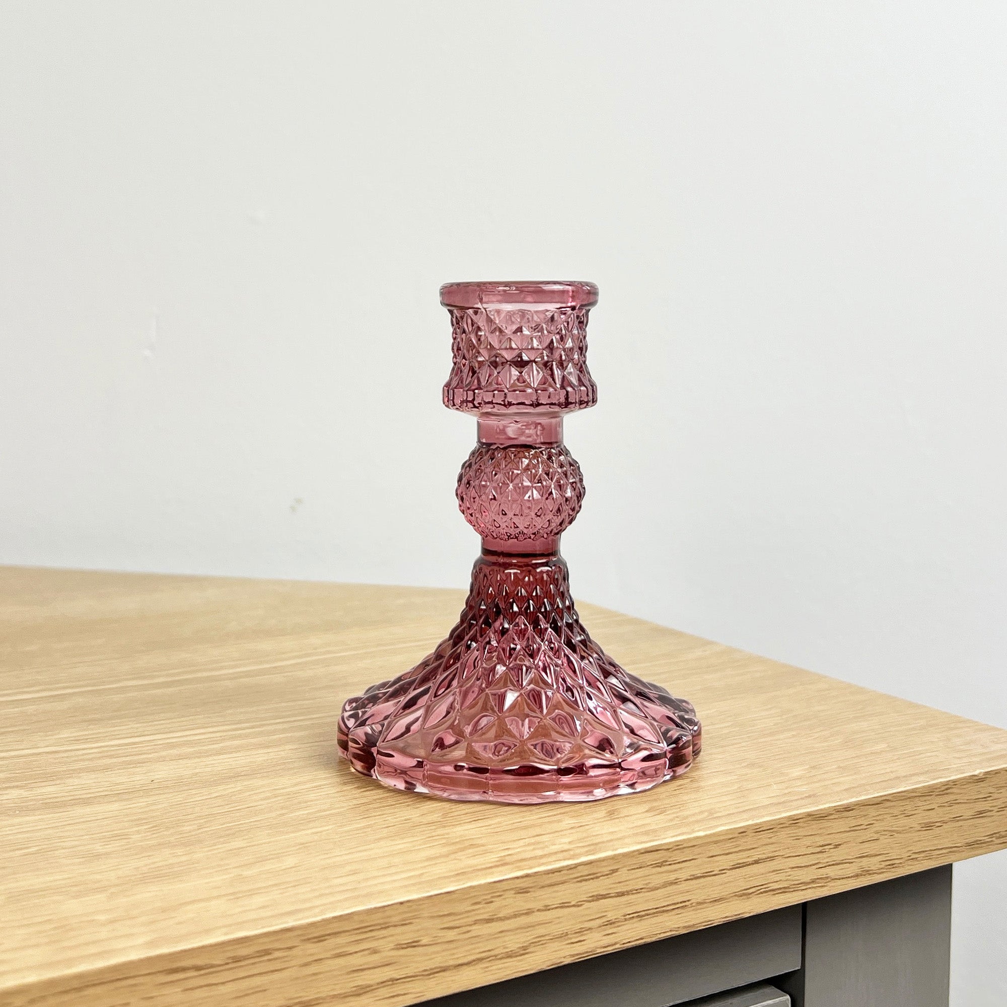 10.5cm Pressed Glass Candlestick Holder - Burgundy