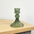 10.5cm Pressed Glass Candlestick Holder - Fern Green