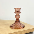 10.5cm Pressed Glass Candlestick Holder - Pale Brown