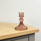 10.5cm Pressed Glass Candlestick Holder - Pale Brown