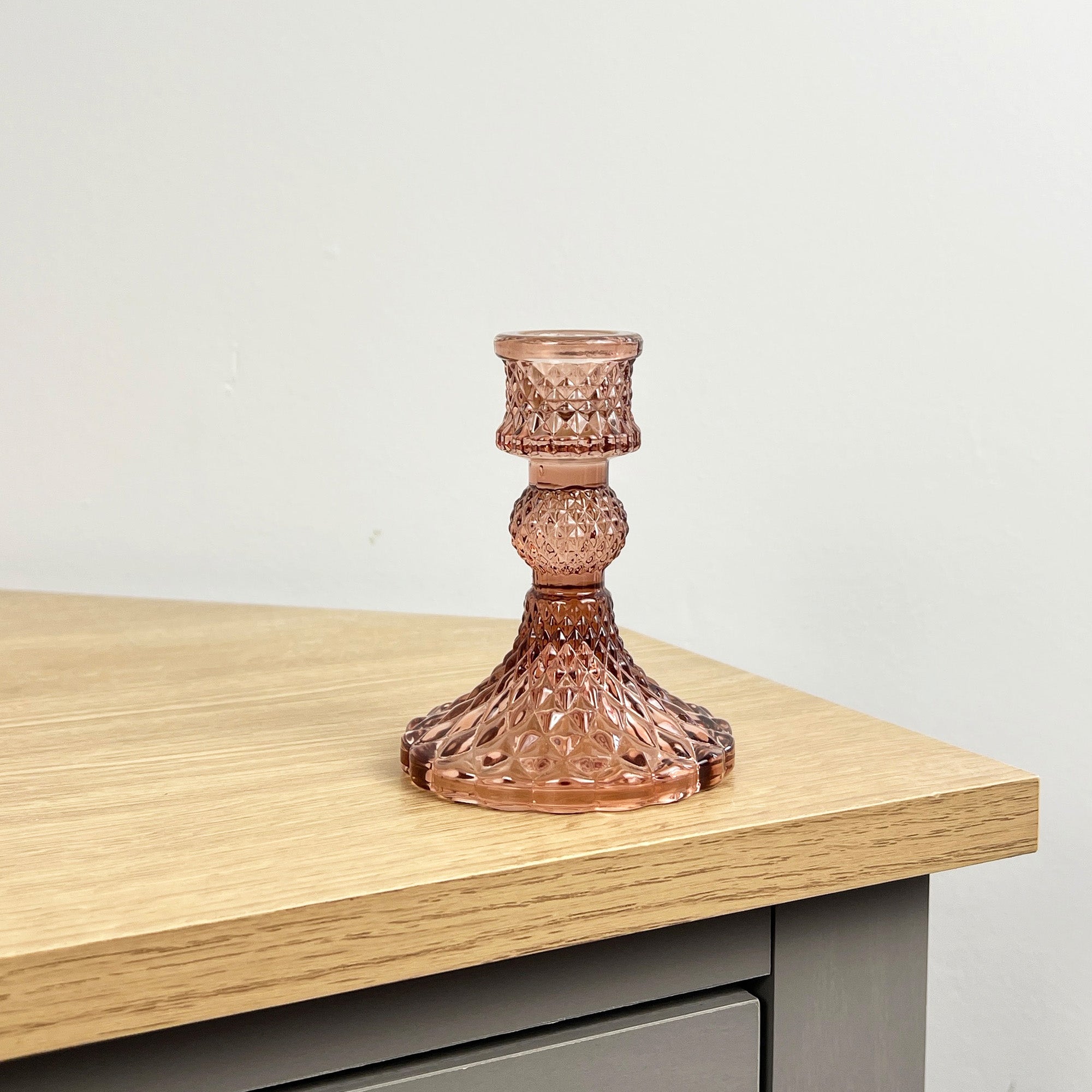 10.5cm Pressed Glass Candlestick Holder - Pale Brown