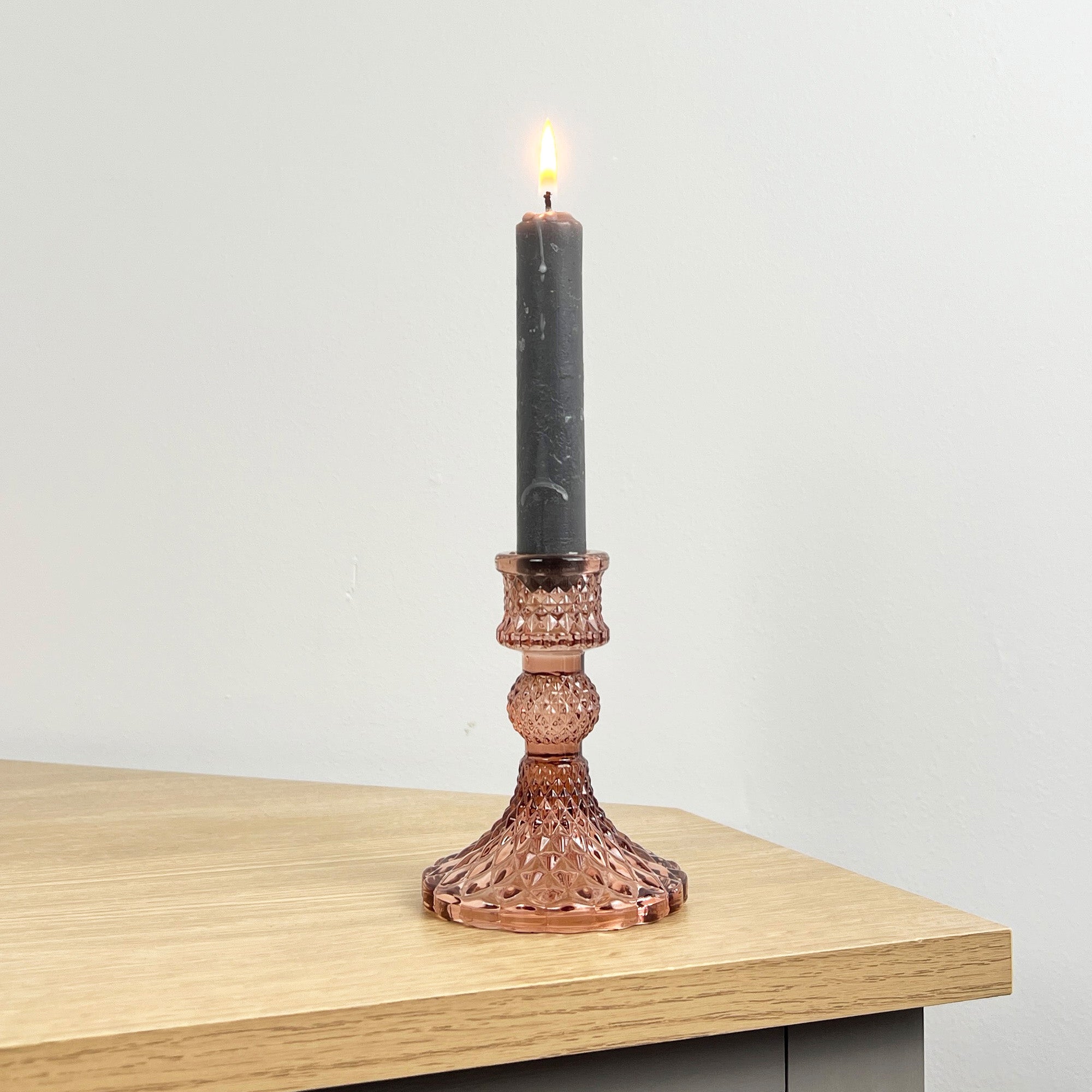 10.5cm Pressed Glass Candlestick Holder - Pale Brown