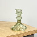 10.5cm Pressed Glass Candlestick Holder - Autumn Green