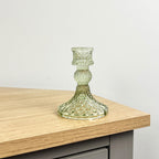 10.5cm Pressed Glass Candlestick Holder - Autumn Green
