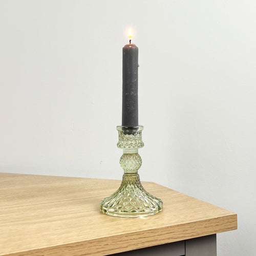 10.5cm Pressed Glass Candlestick Holder - Autumn Green