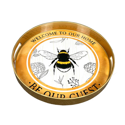 Bee Themed 33cm Round Tray with Handles - Plastic