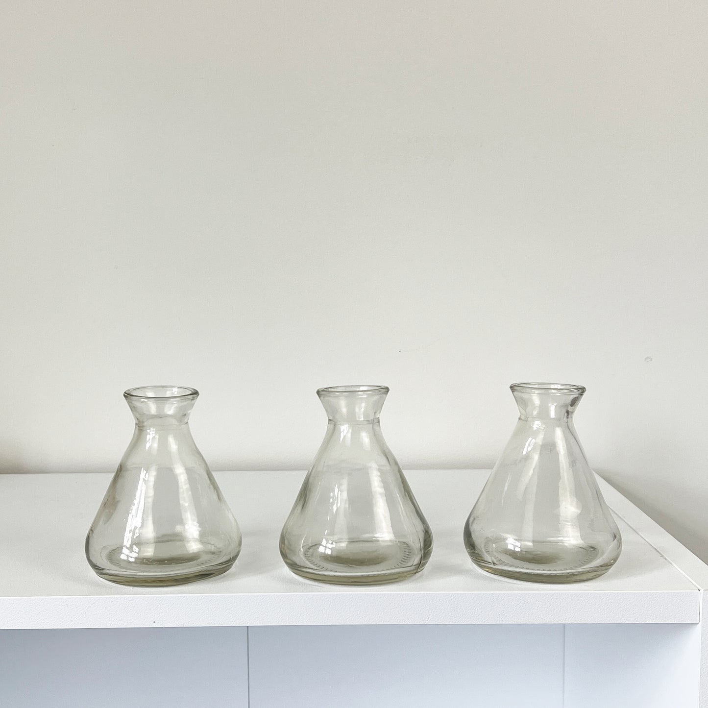 Set of 3 Conical Glass Bud Vases - Clear