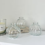 Set of 3 Ribbed Bulb Glass Bud Vases - Clear