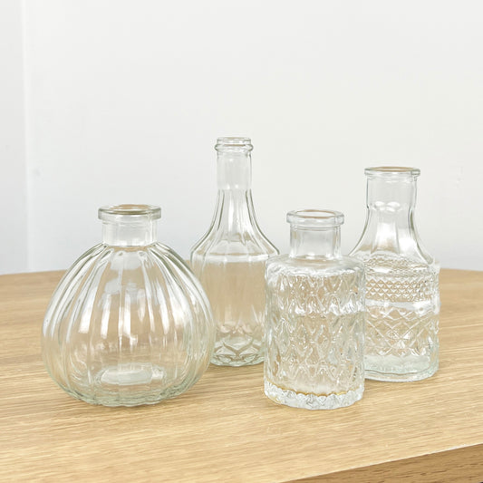 Set of 4 Vintage Style Bud Vases - Clear