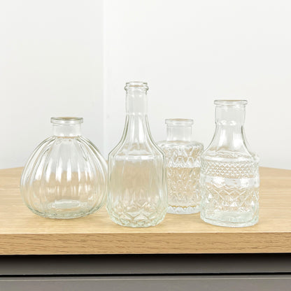 Set of 4 Vintage Style Bud Vases - Clear