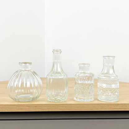 Set of 4 Vintage Style Bud Vases - Clear