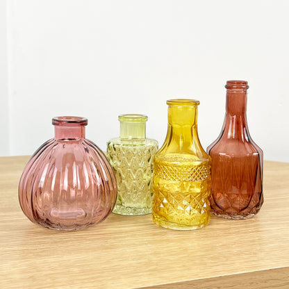 Set of 4 Vintage Style Bud Vases - Autumn Mix