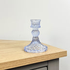 10.5cm Pressed Glass Candlestick Holder - Pale Blue
