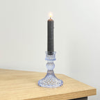 10.5cm Pressed Glass Candlestick Holder - Pale Blue