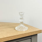 10.5cm Pressed Glass Candlestick Holder - Clear