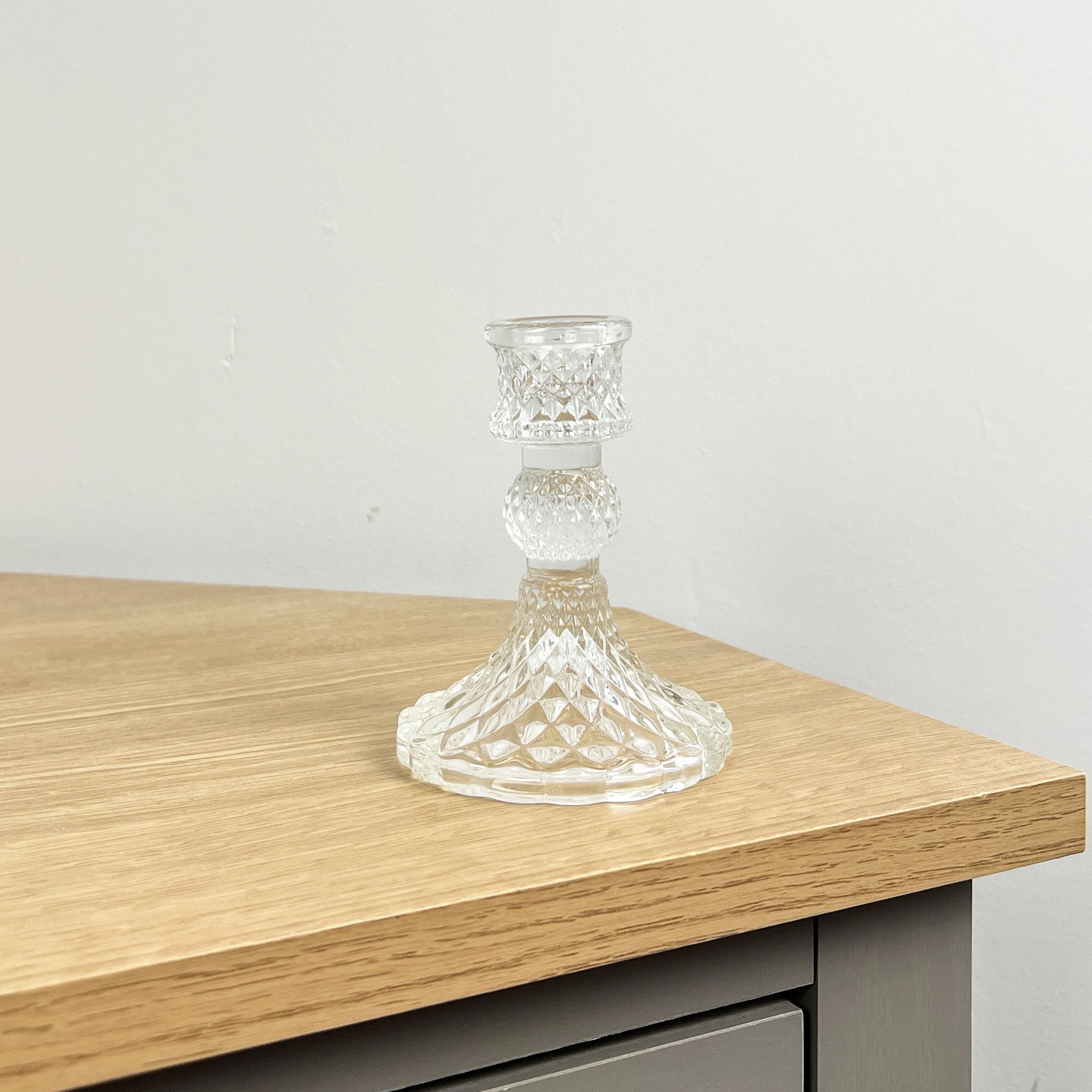 10.5cm Pressed Glass Candlestick Holder - Clear