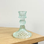 10.5cm Pressed Glass Candlestick Holder - Paisley Clear