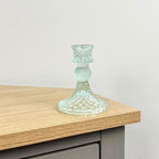10.5cm Pressed Glass Candlestick Holder - Paisley Clear
