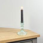 10.5cm Pressed Glass Candlestick Holder - Paisley Clear