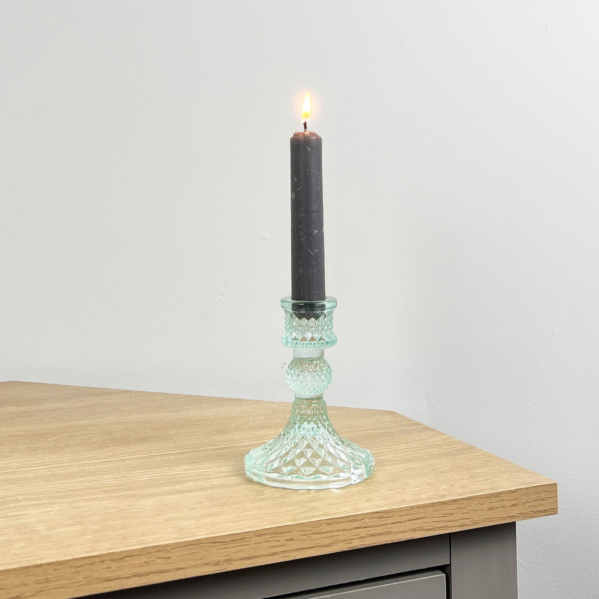10.5cm Pressed Glass Candlestick Holder - Paisley Clear