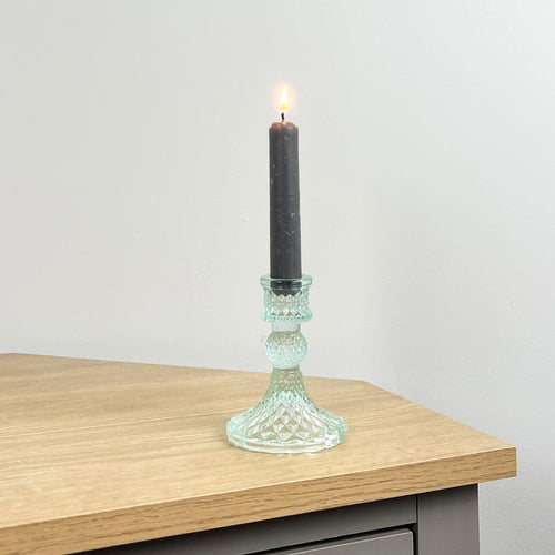 10.5cm Pressed Glass Candlestick Holder - Paisley Clear