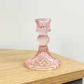 10.5cm Pressed Glass Candlestick Holder - Pale Pink