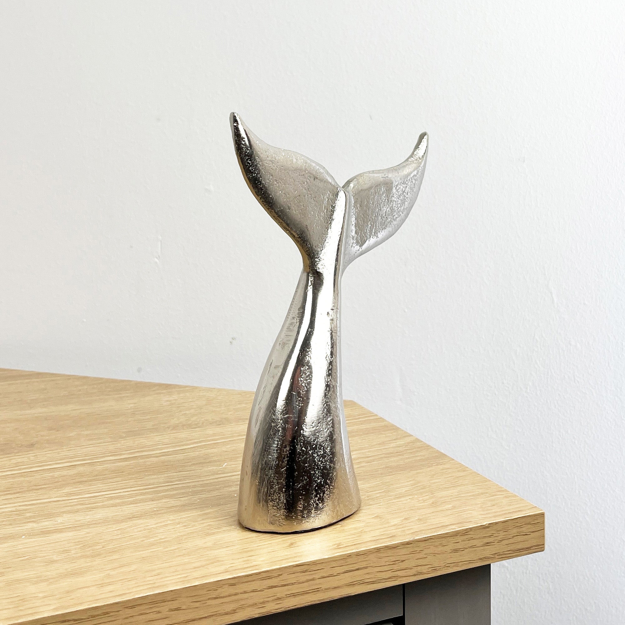 17cm Small Silver Whale Tail Ornament - Aluminium