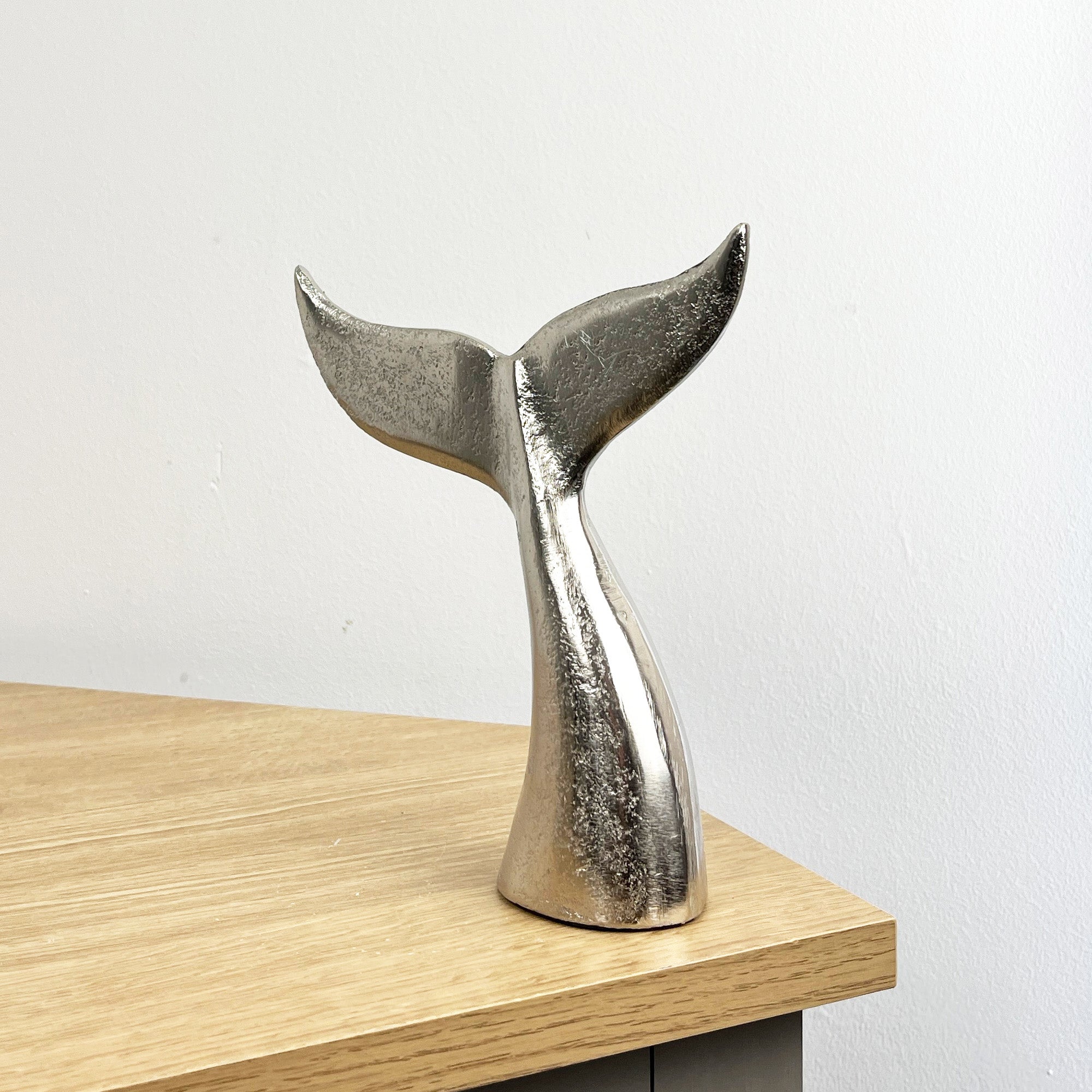 17cm Small Silver Whale Tail Ornament - Aluminium
