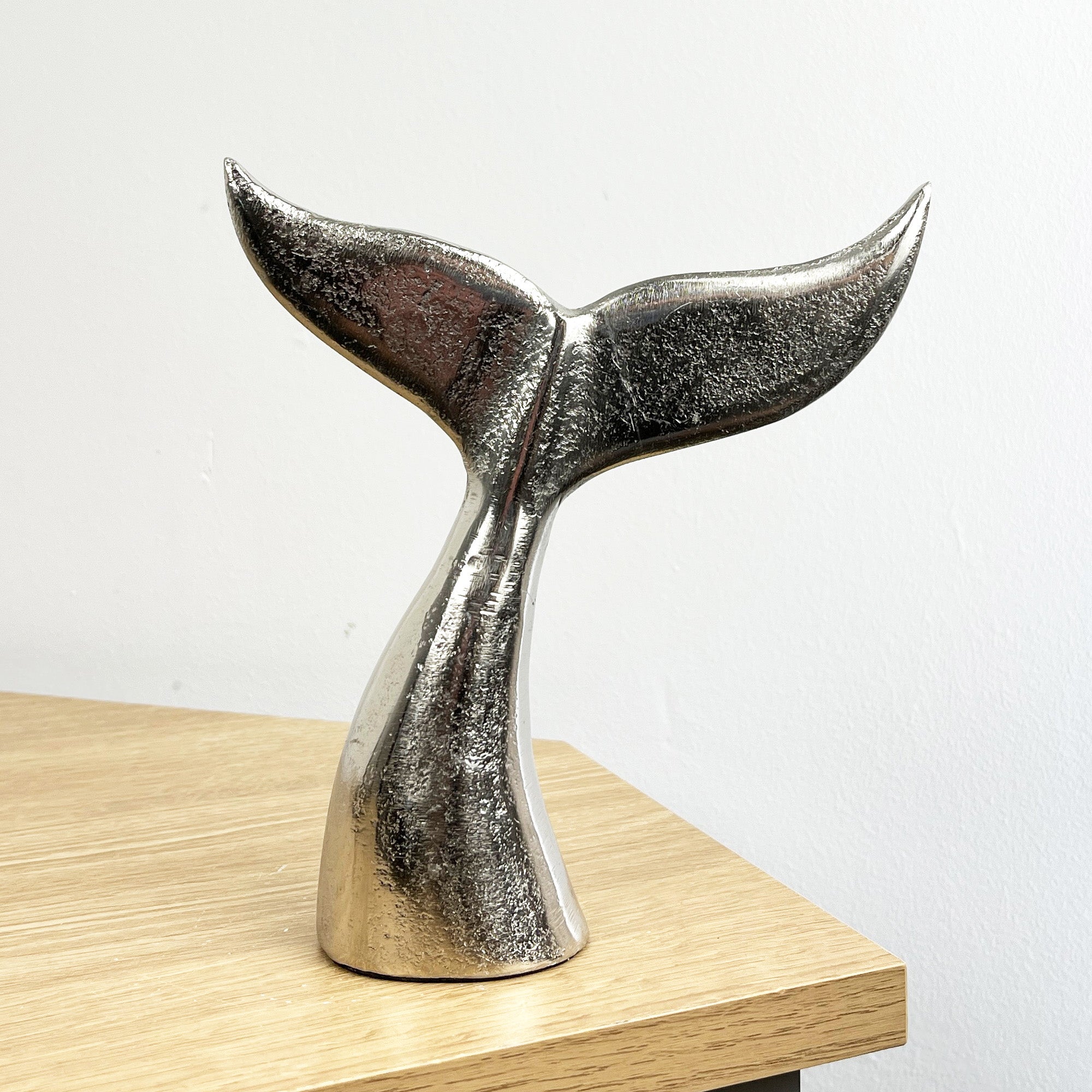 17cm Small Silver Whale Tail Ornament - Aluminium