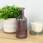 19cm Violet Ribbed Glass Bottle Vase