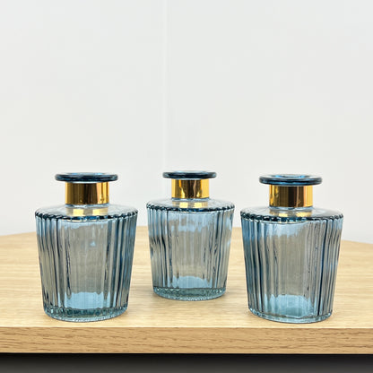 Set of 3 Ribbed Glass Bud Vases - Blue