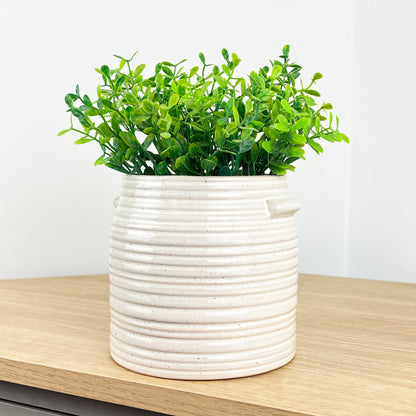 Ribbed Ceramic Plant Pot Holder - Neutral Home Decoration