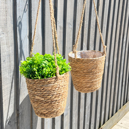 Set of 2 Hanging Woven Grass Planters