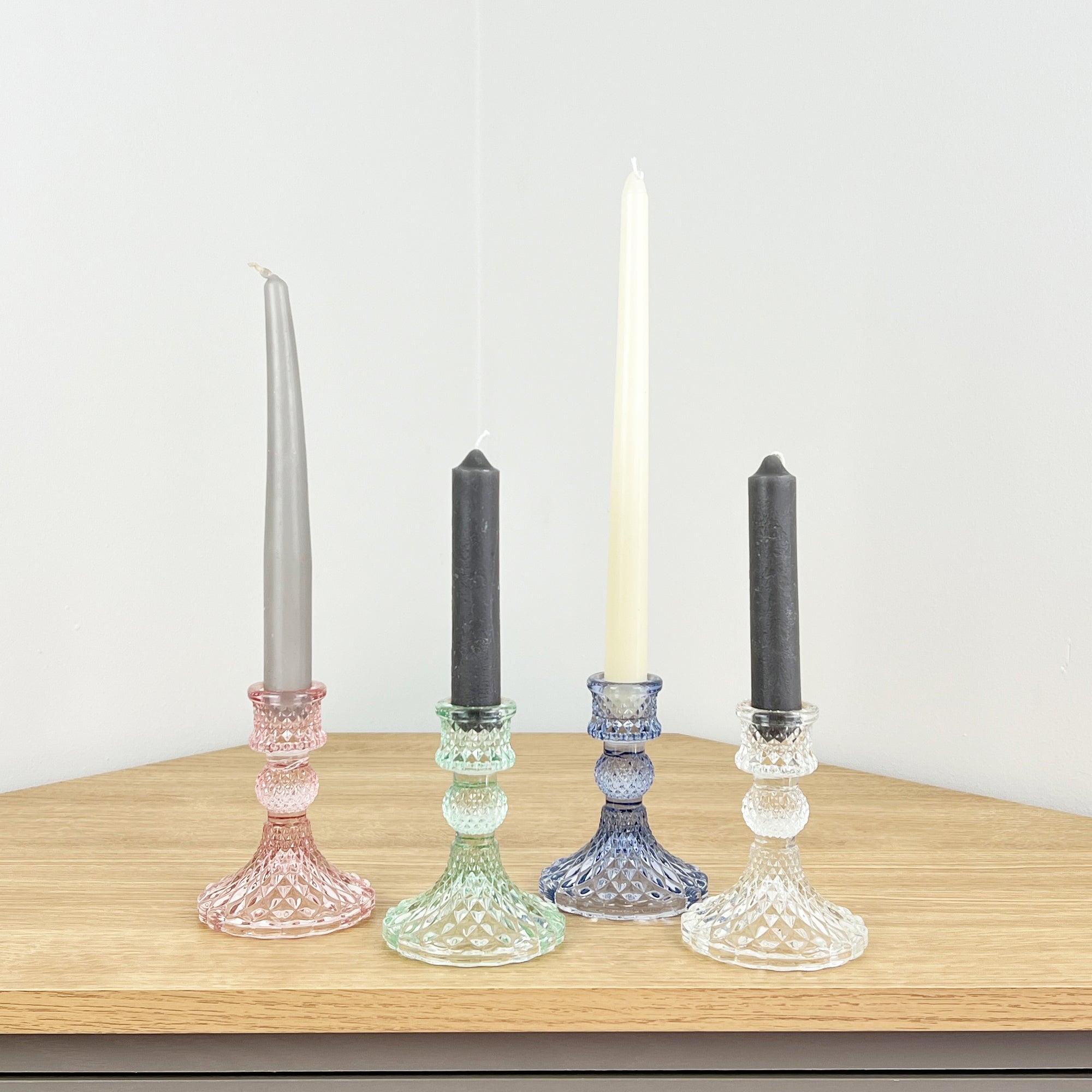 Set of 4 Glass Candle Holders – Pastel Mix