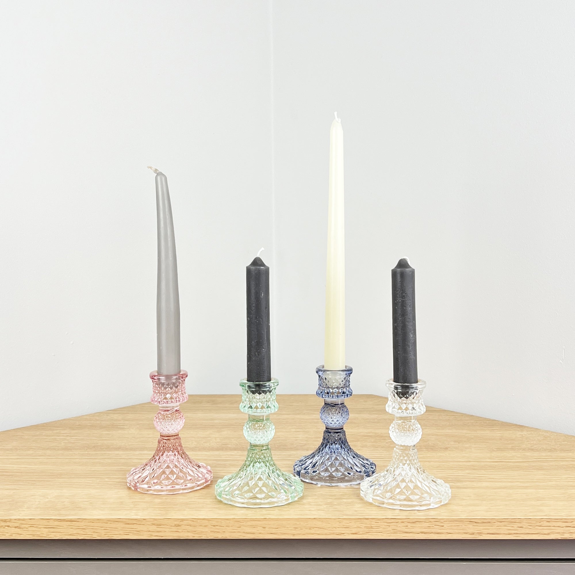 Set of 4 Glass Candle Holders – Pastel Mix