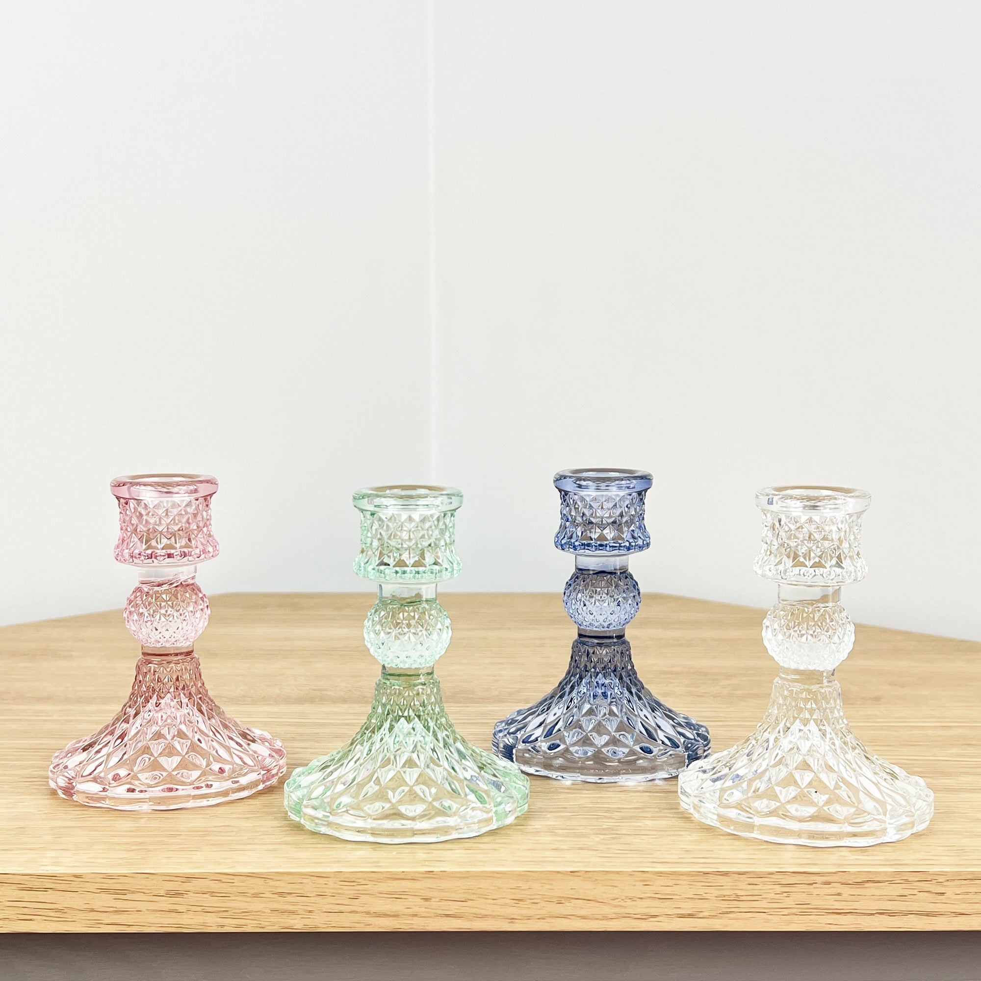 Set of 4 Glass Candle Holders – Pastel Mix
