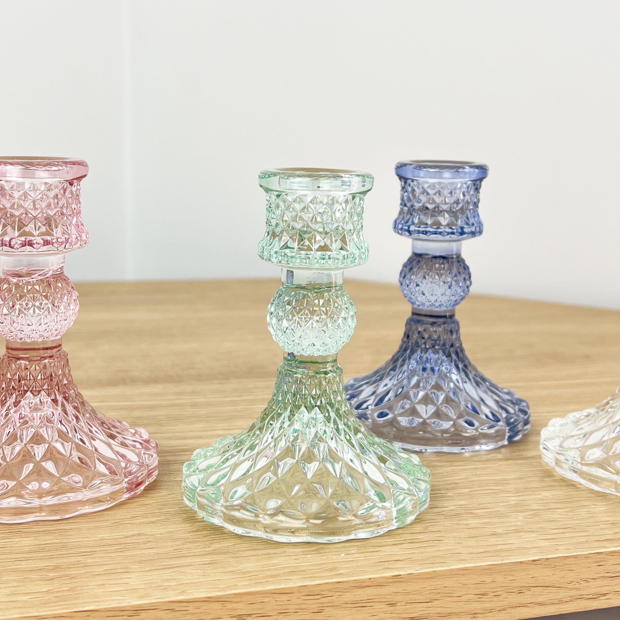 Set of 4 Glass Candle Holders – Pastel Mix