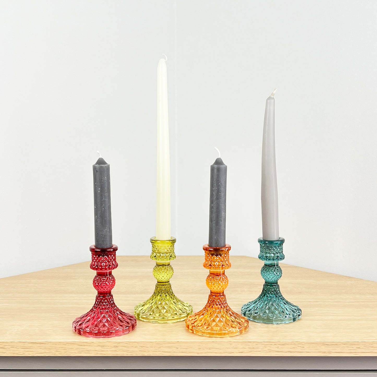 Set of 4 Glass Candle Holders – Bright Mix