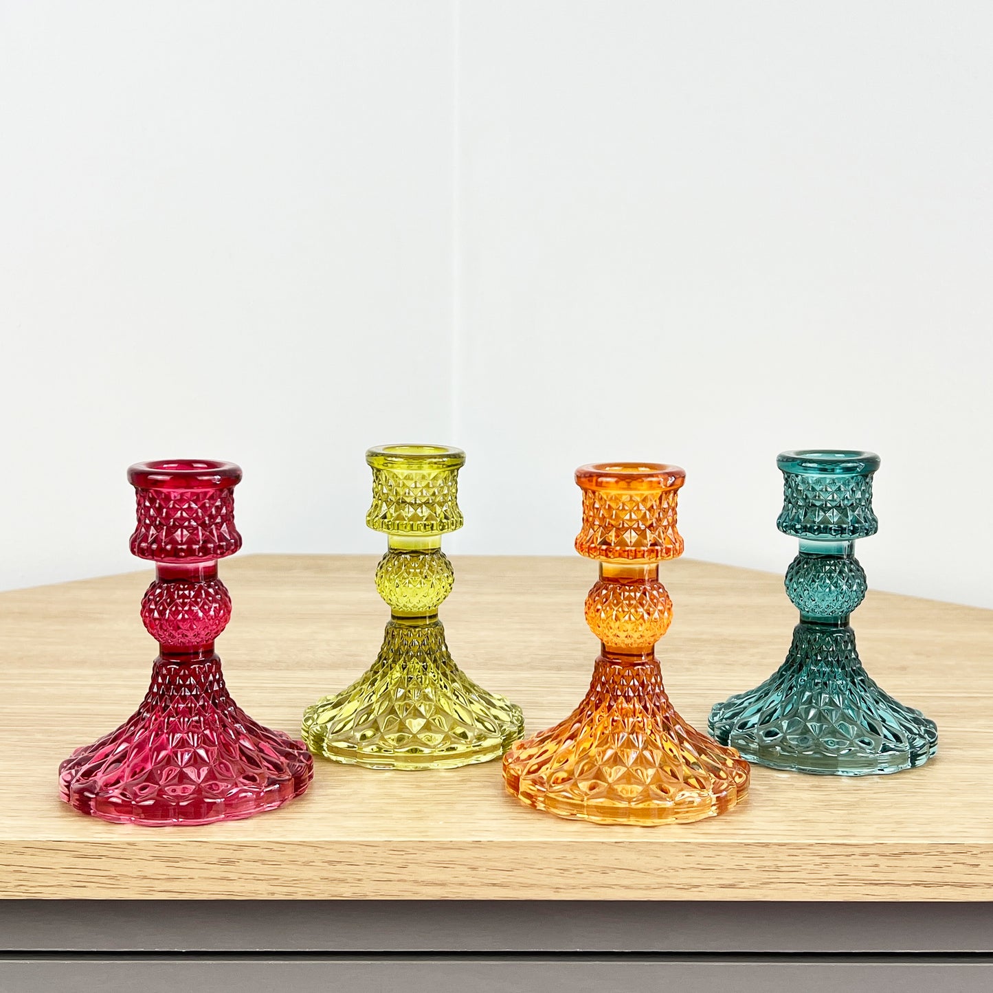 Set of 4 Glass Candle Holders – Bright Mix