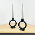 Pair of Black Round 'Donut' Candle Holders