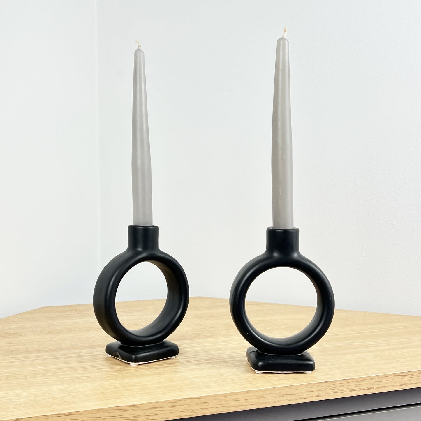 Pair of Black Round 'Donut' Candle Holders