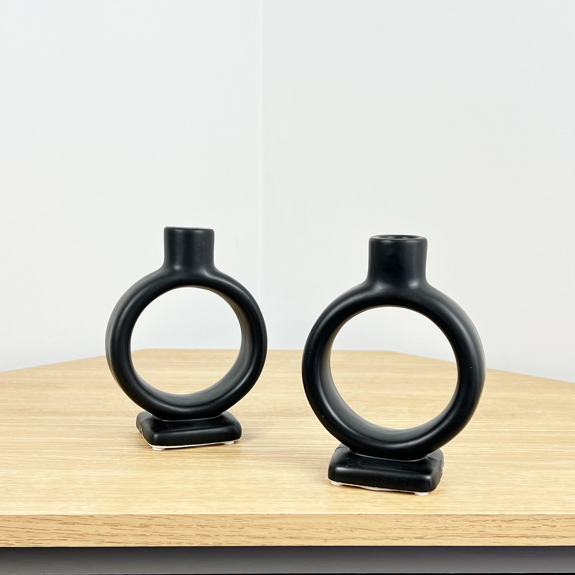 Pair of Black Round 'Donut' Candle Holders