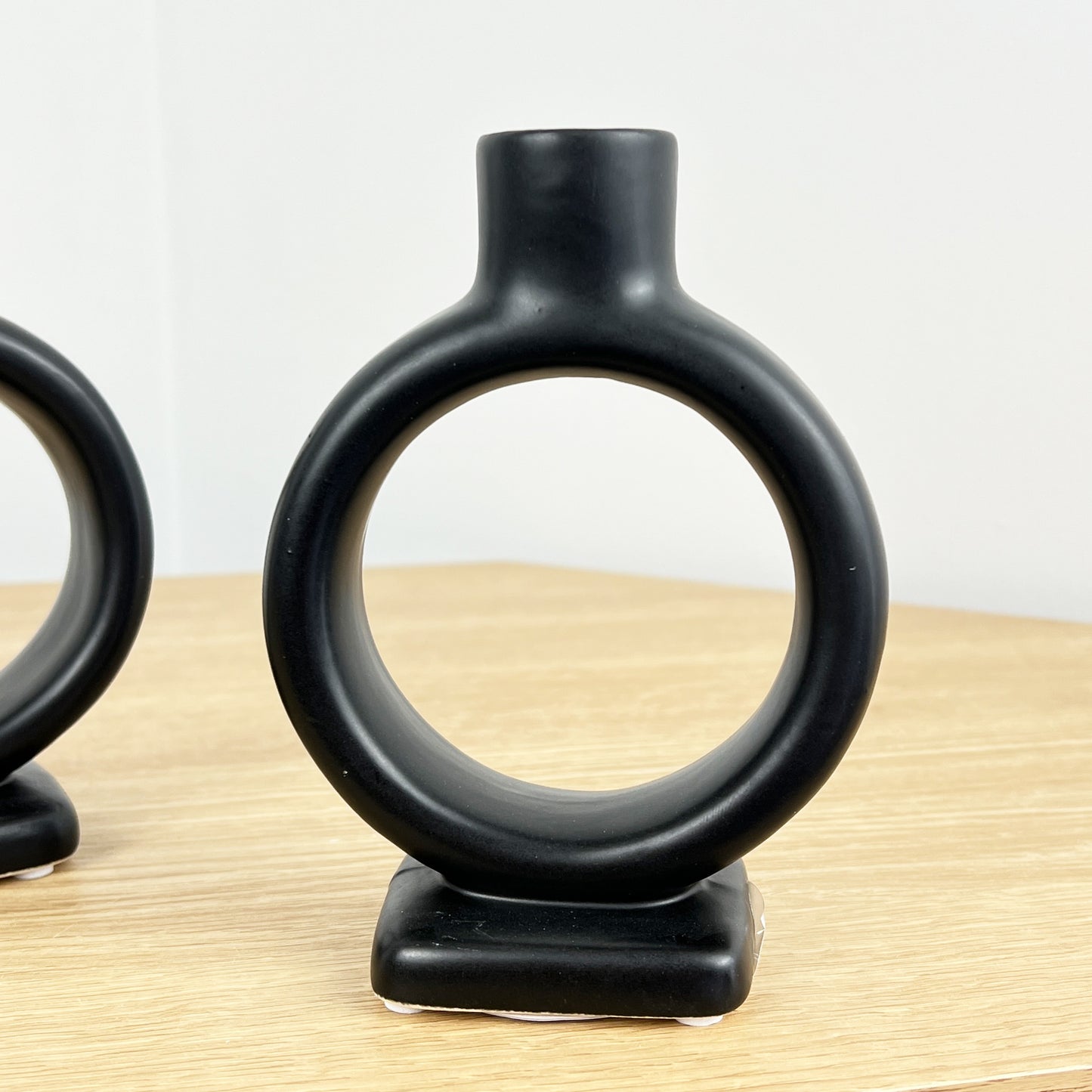 Pair of Black Round 'Donut' Candle Holders