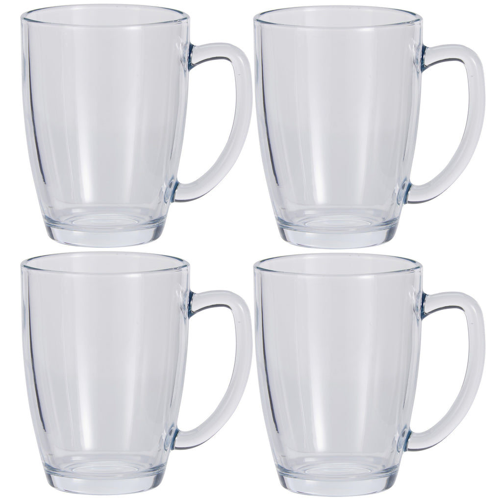 Set of 4 x 350ml Mugs with Handles – Tempered Heat Resistant Glass