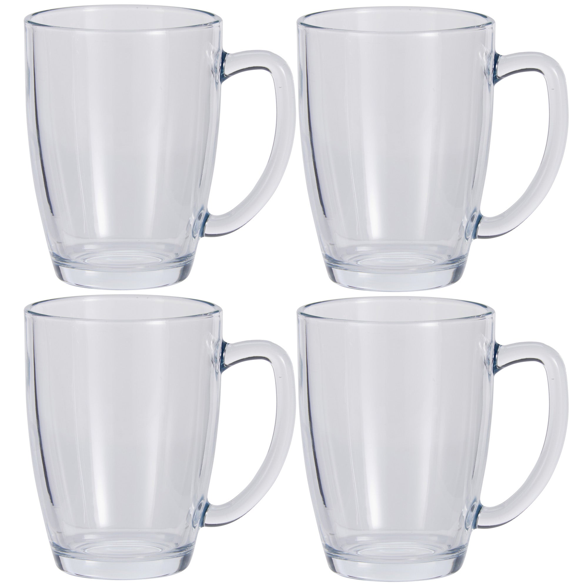 Set of 4 x 350ml Mugs with Handles – Tempered Heat Resistant Glass
